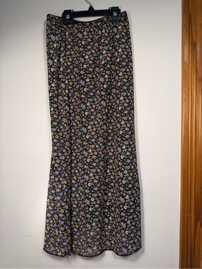Floral Black Maxi Skirt  - Women's A-Line Flow Sz L